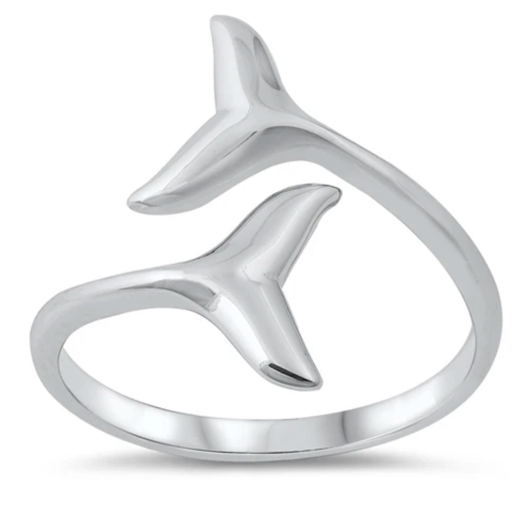 🐋 Sterling Silver Whale Tail Ring – Size 4